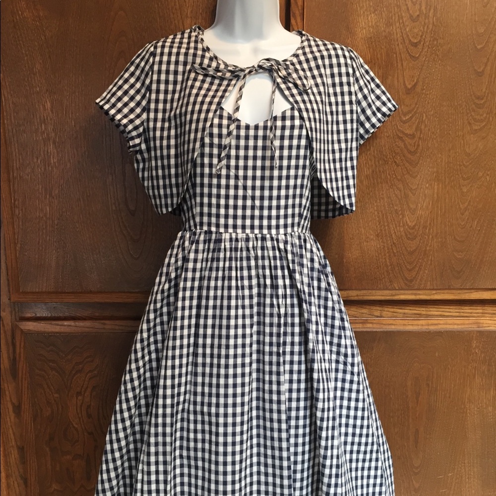 'Liana' Navy Gingham Swing Dress and Bolero Set